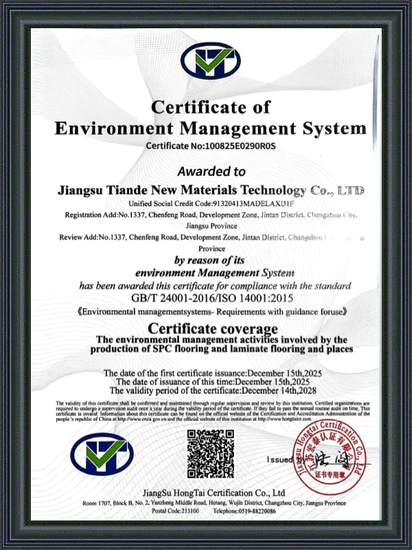 Zertifikat für Umweltmanagementsystem